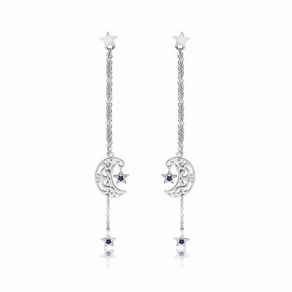 Silver Dangling Star n Moon Earrings