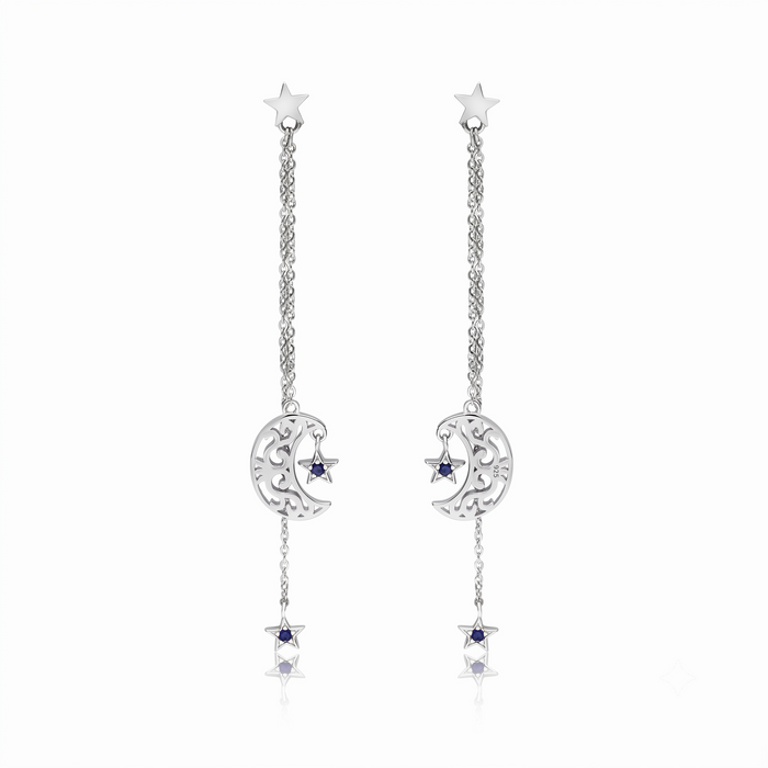 Silver Dangling Star n Moon Earrings
