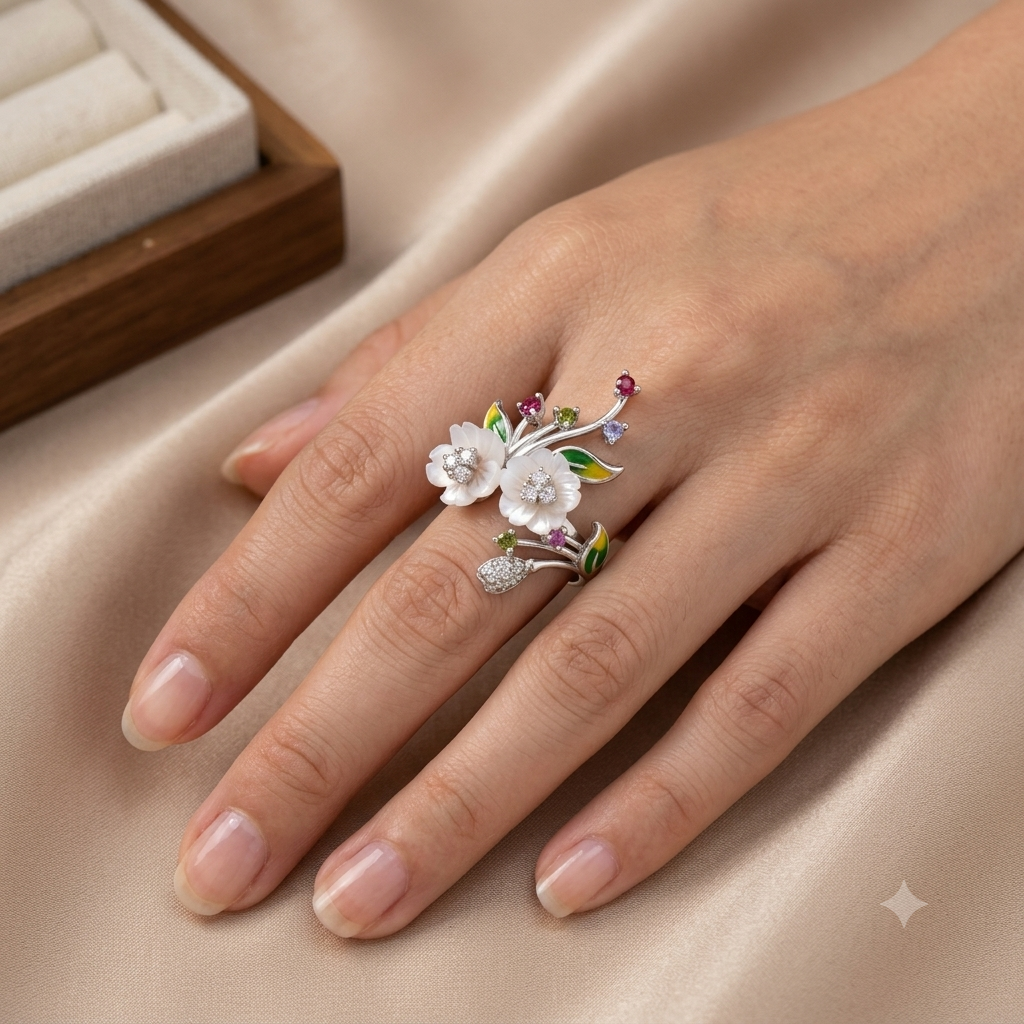 Silver Verdant Blossom Ring
