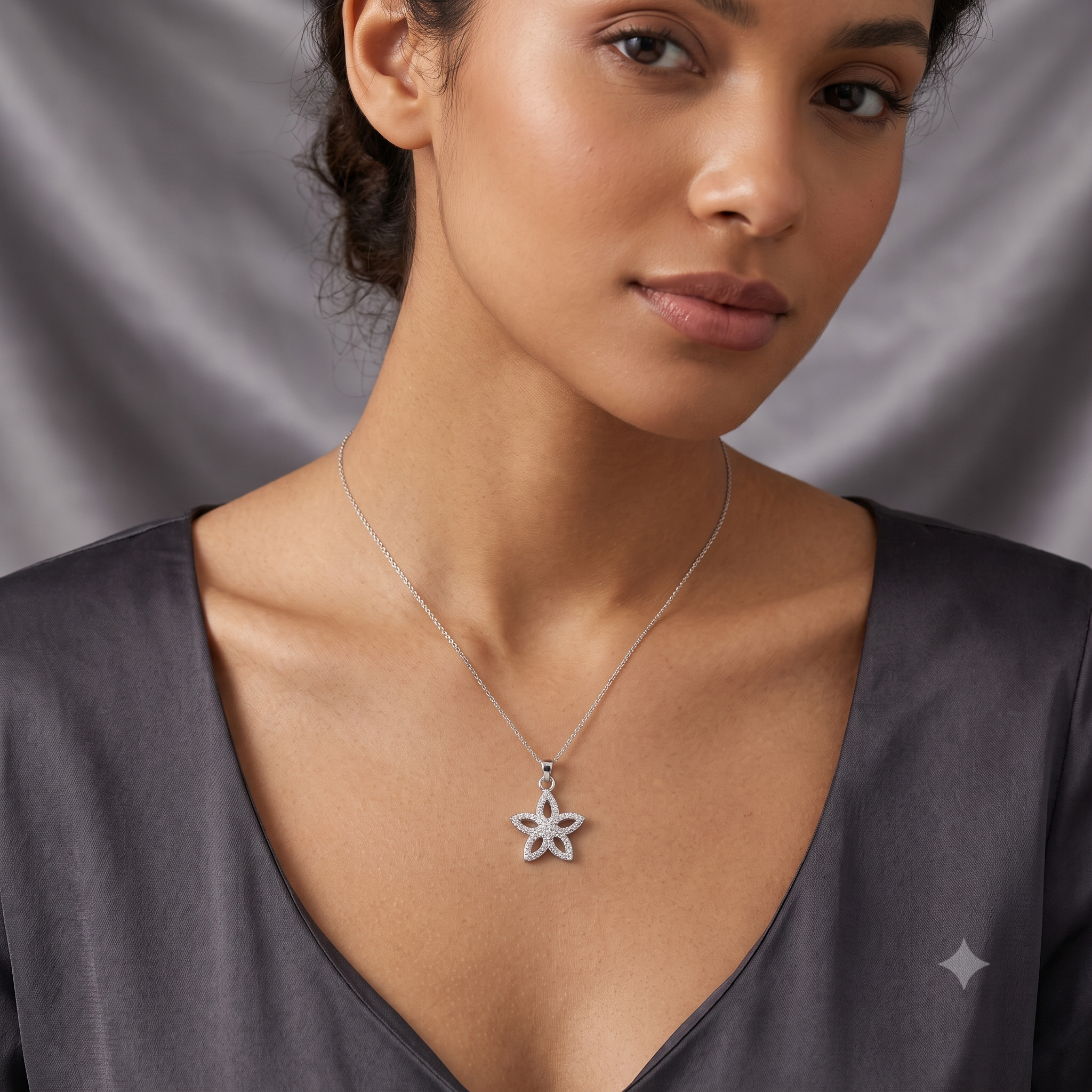 Silver Sparkling Stellar Flower Pendant