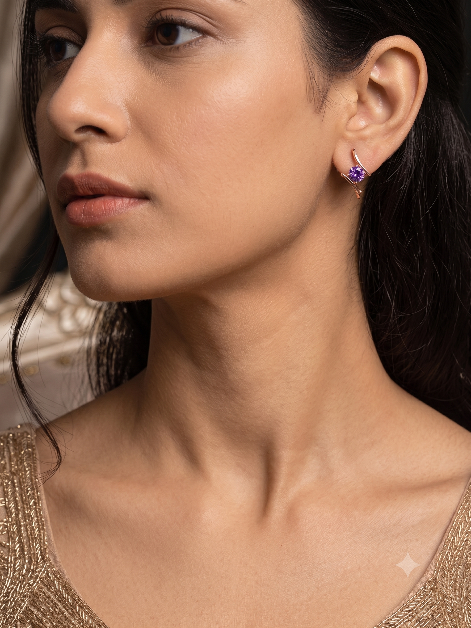 Silver Rose Gold Amethyst Embrace Earrings