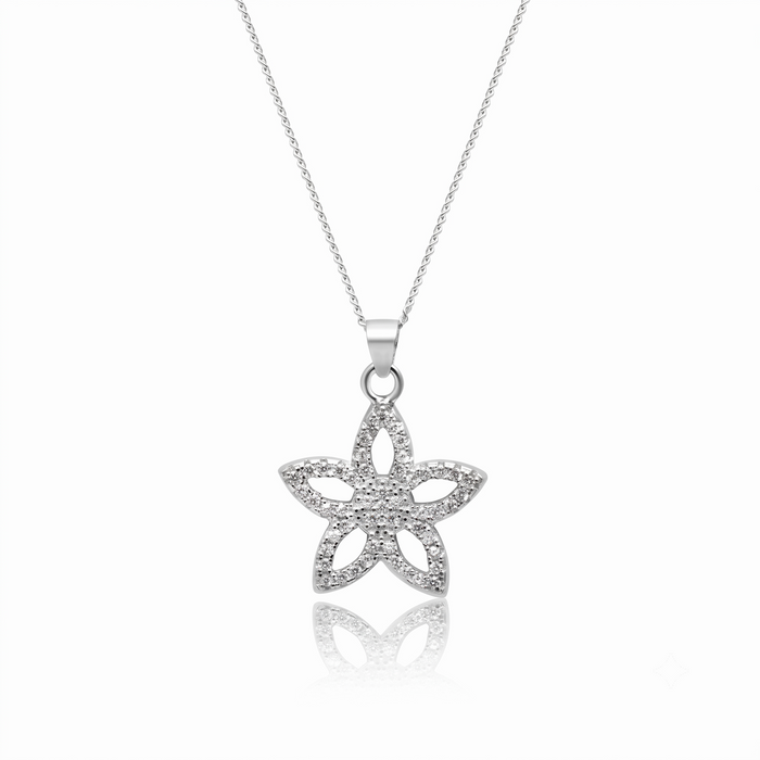 Silver Sparkling Stellar Flower Pendant