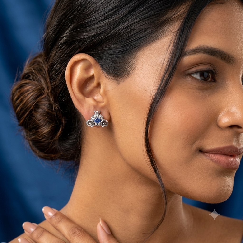 Silver Aquamarine Blue Oxidised Tiara Earrings