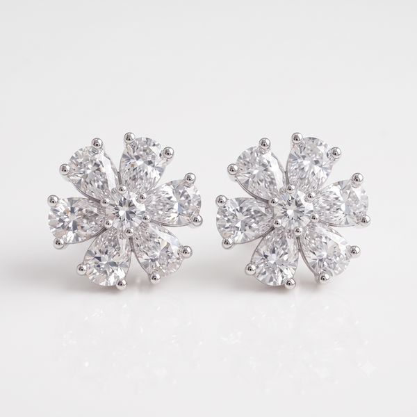 Silver Sparkling Floral Solitaires Earrings