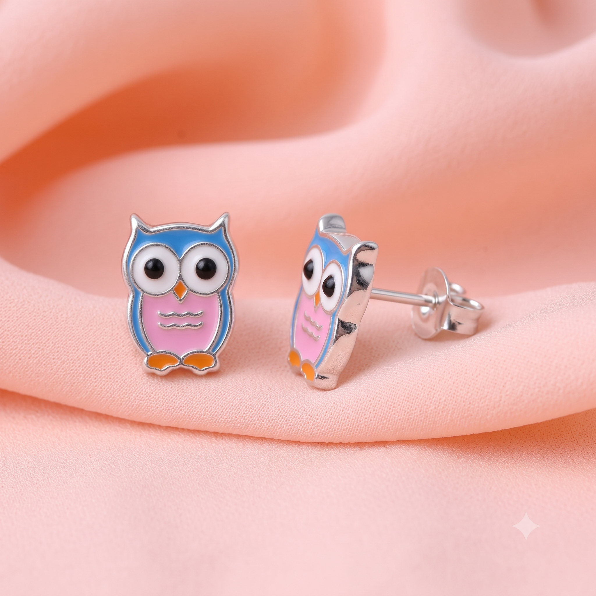 Silver Kids Owl Screw Back Earrings