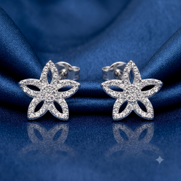 Silver Sparkling Stellar Flower Earrings
