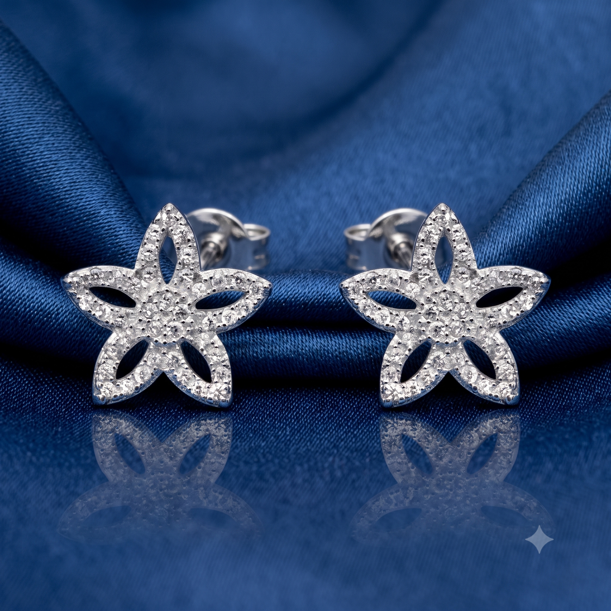 Silver Sparkling Stellar Flower Earrings