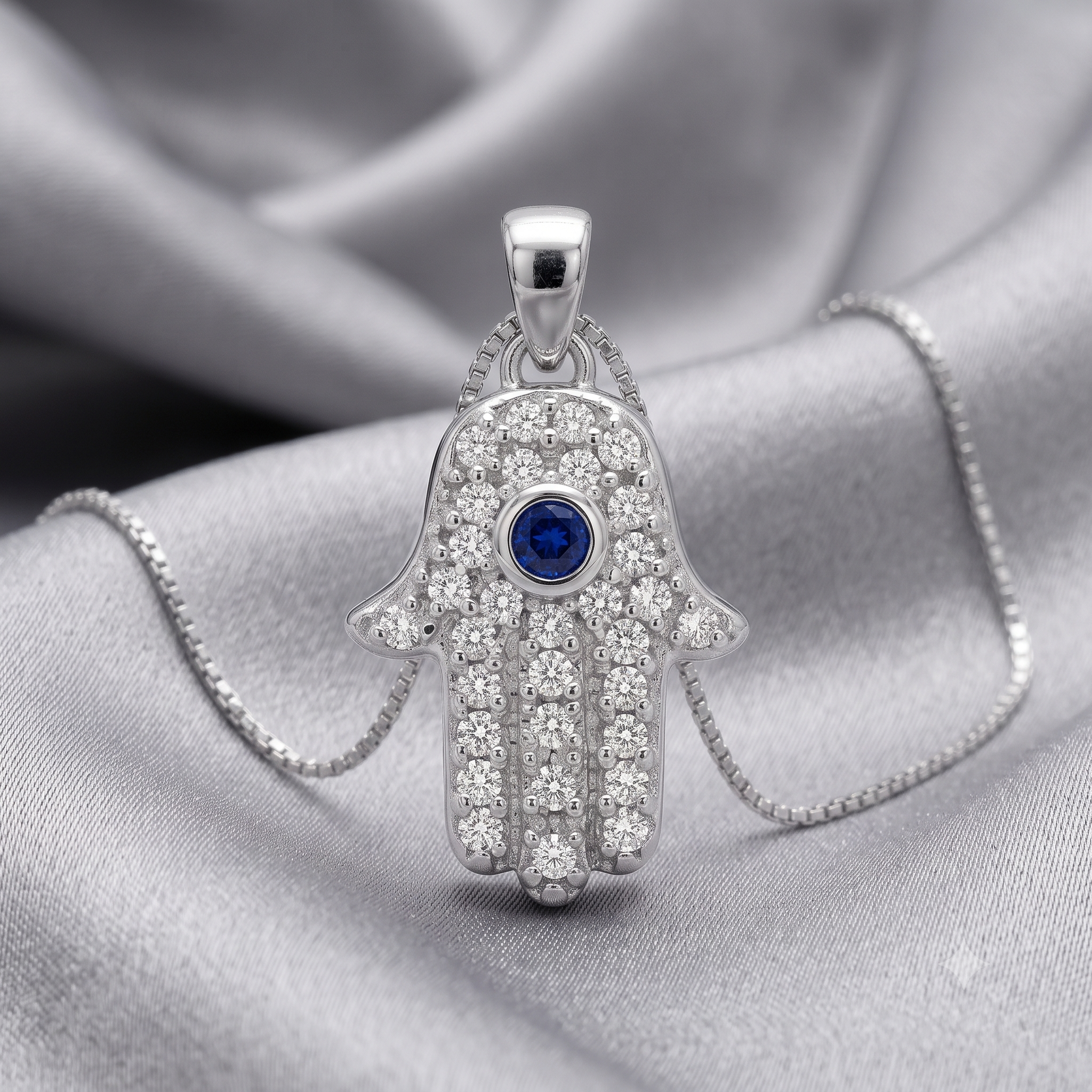 Silver Sparkling Hamsa Pendant