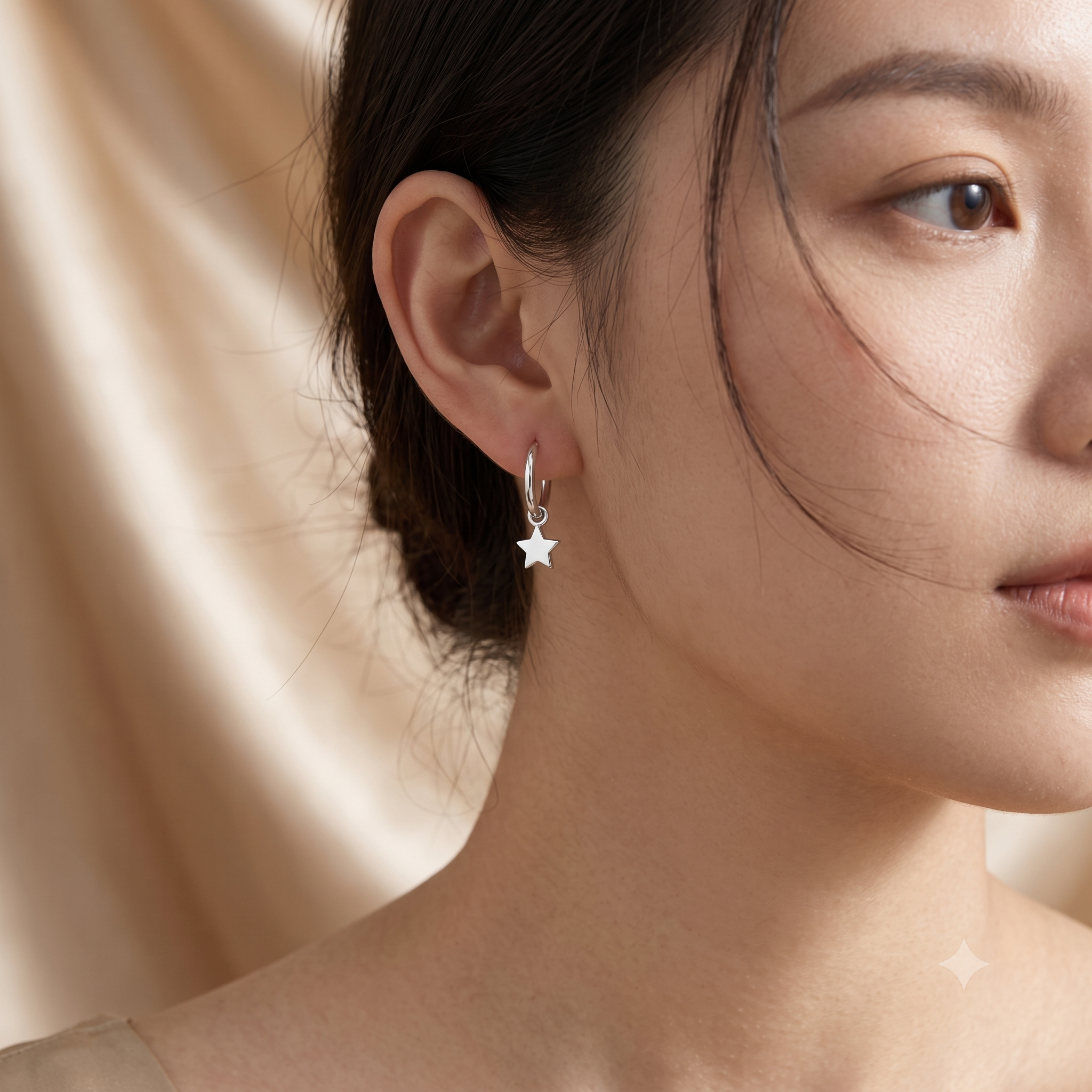 Silver Star Charm Hoop Earrings