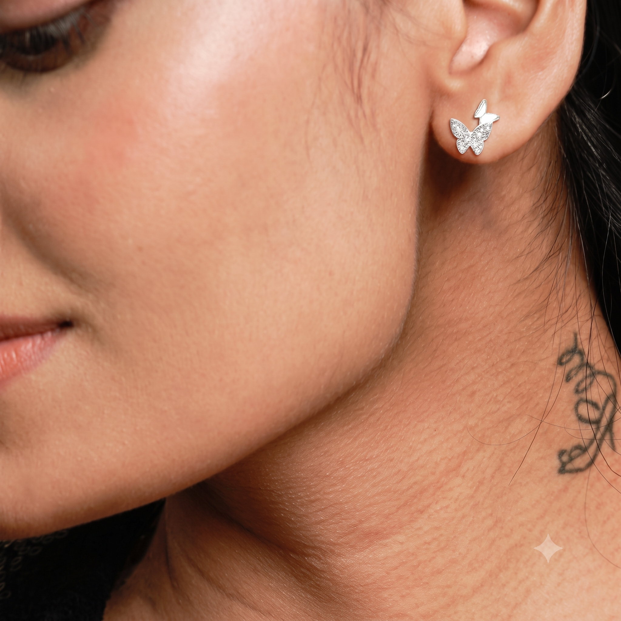Silver Sparkling Butterfly and Baby Earrings