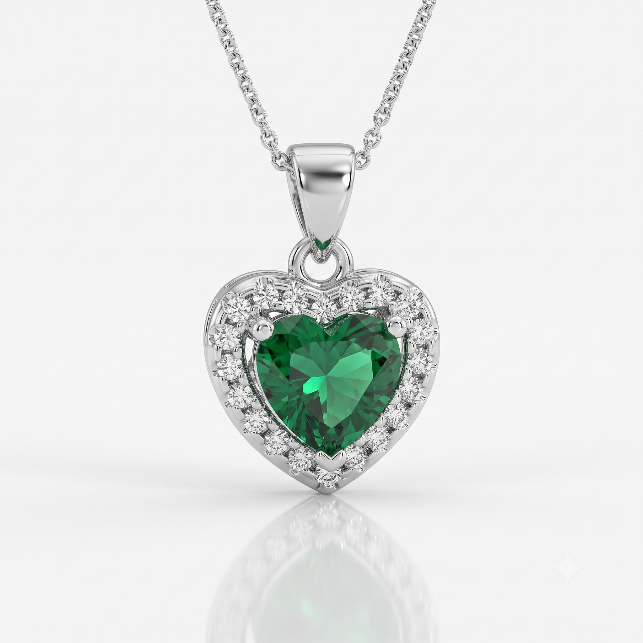 Silver Sparkling Awe Heart Emerald Green Pendant