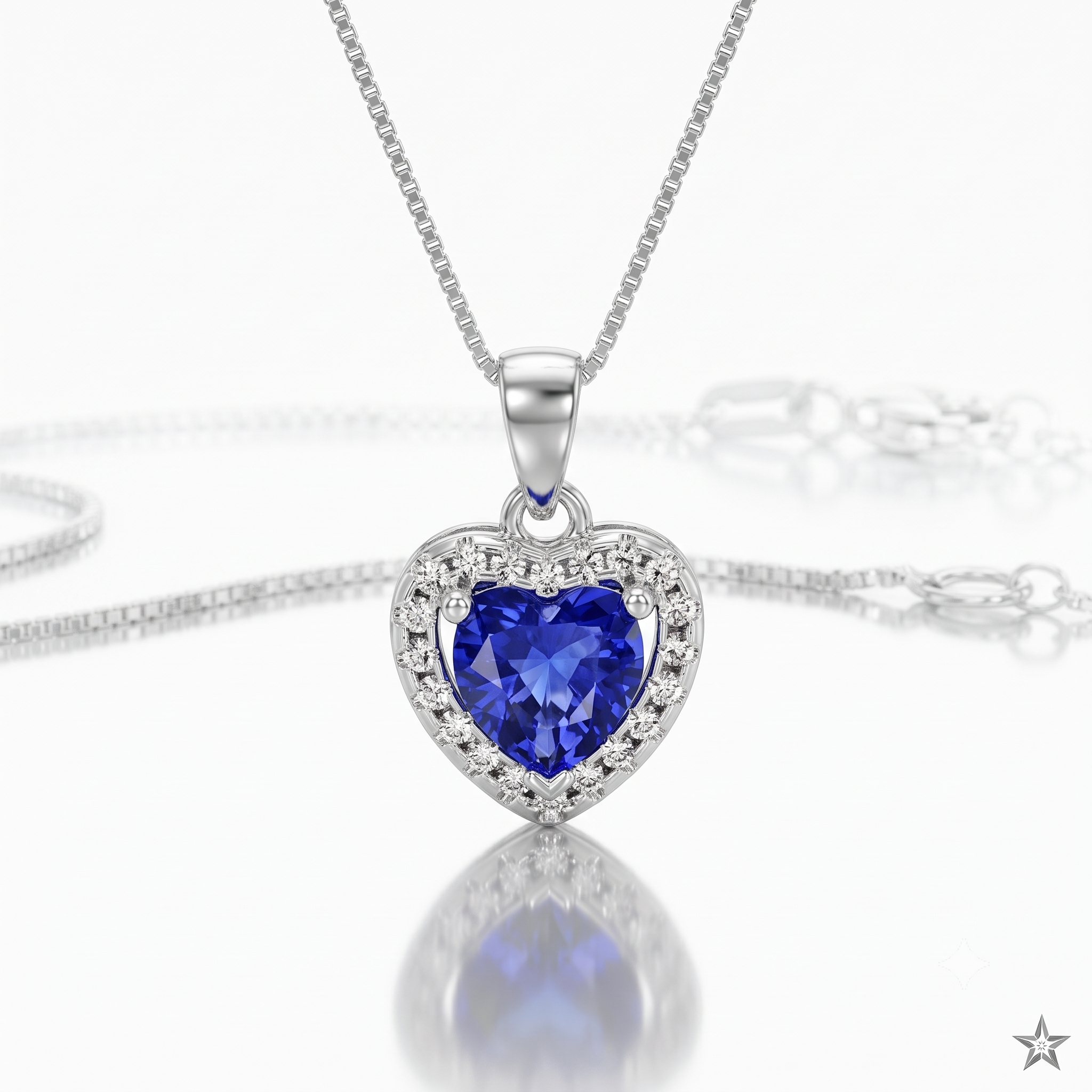 Silver Sparkling Awe Heart Sapphire Blue Pendant