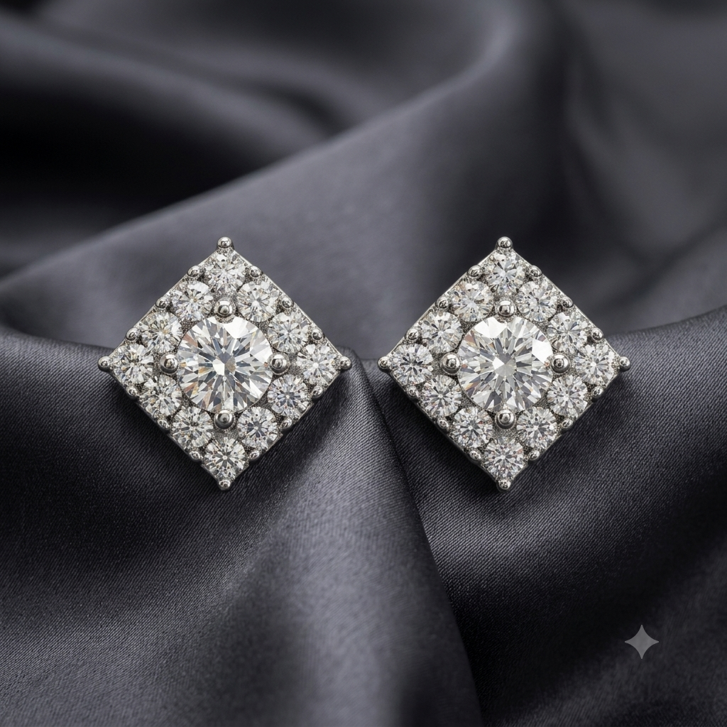 Silver Sparkling Intricate Squares Earrings
