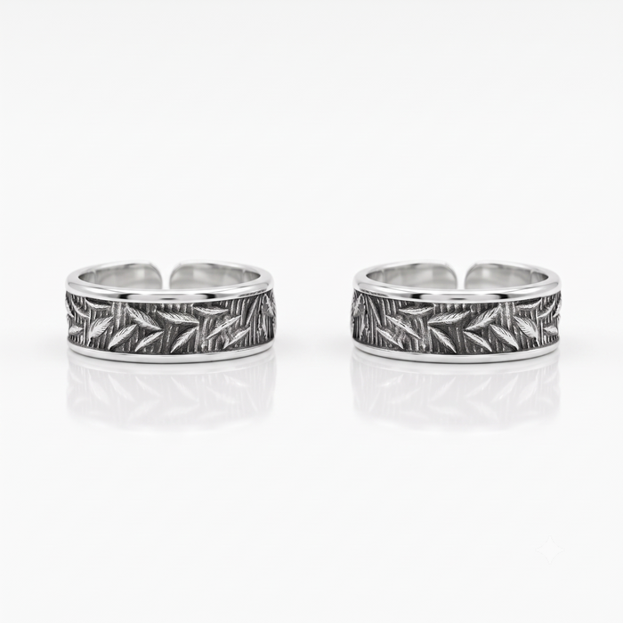 Silver Oxidised Cascading Leaves Toe Rings