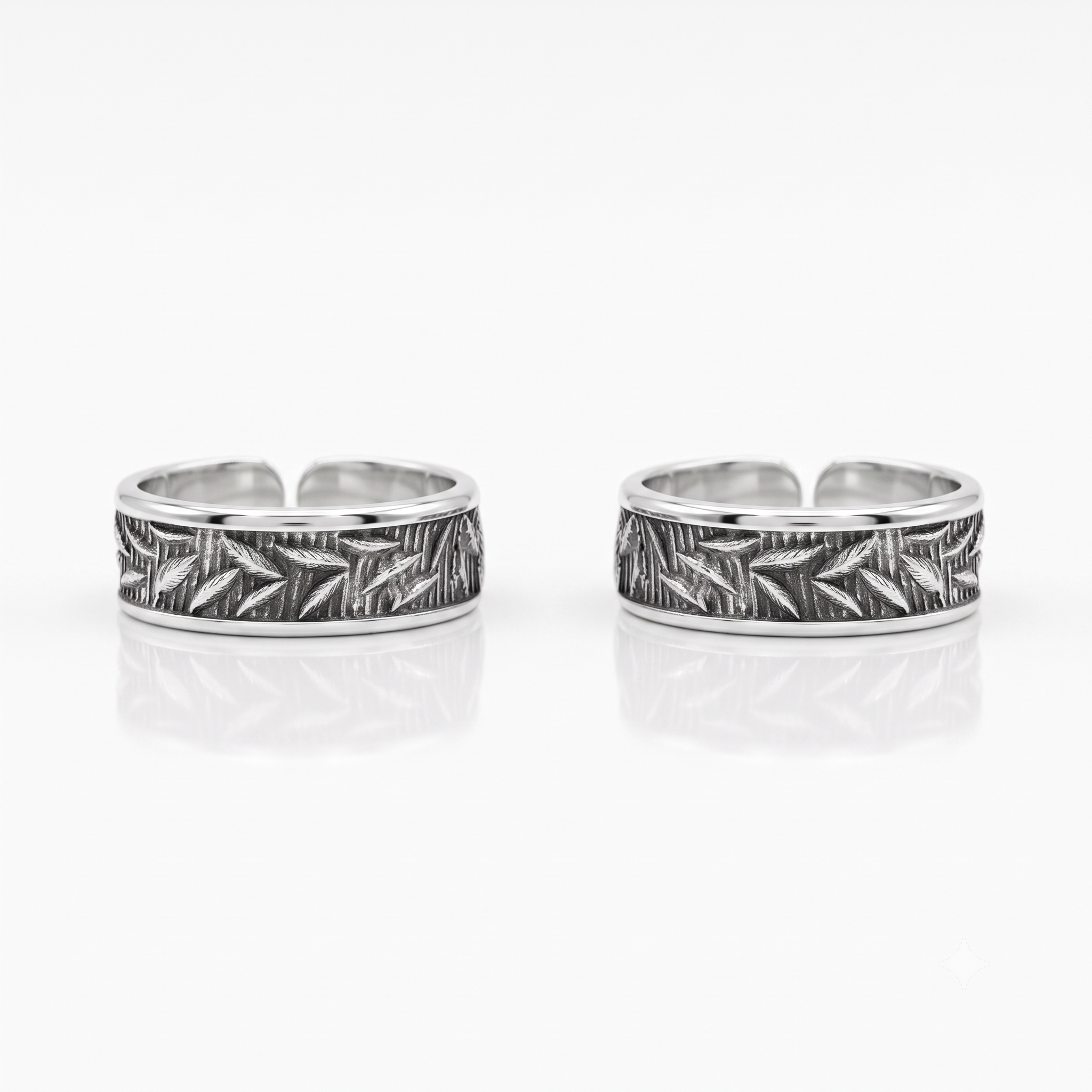 Silver Oxidised Cascading Leaves Toe Rings