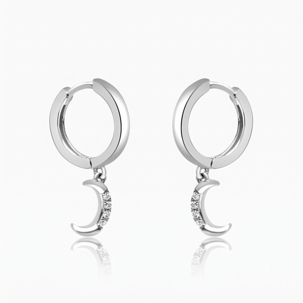 Silver Dangling Shimmer Moon Hoop Earrings