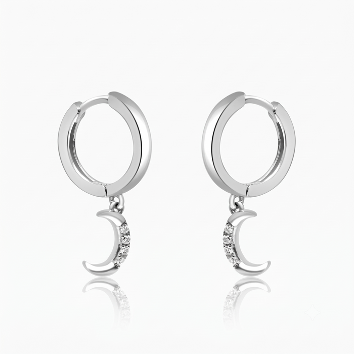 Silver Dangling Shimmer Moon Hoop Earrings