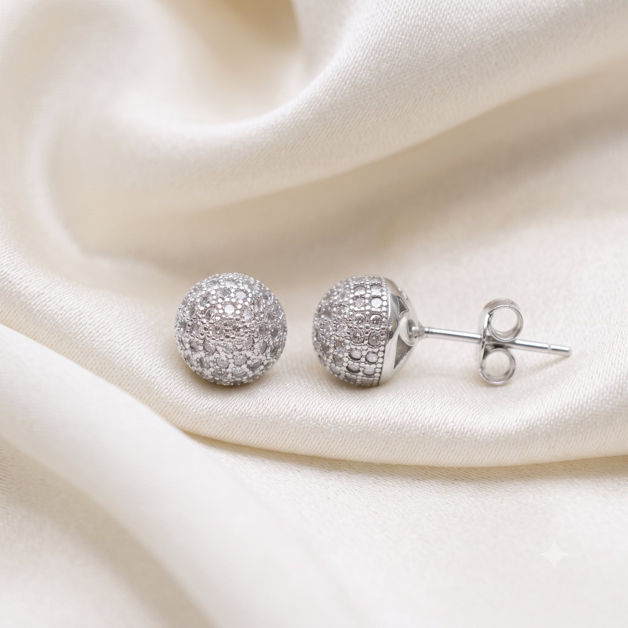 Silver Sparkling Filigree Ball Stud Earrings