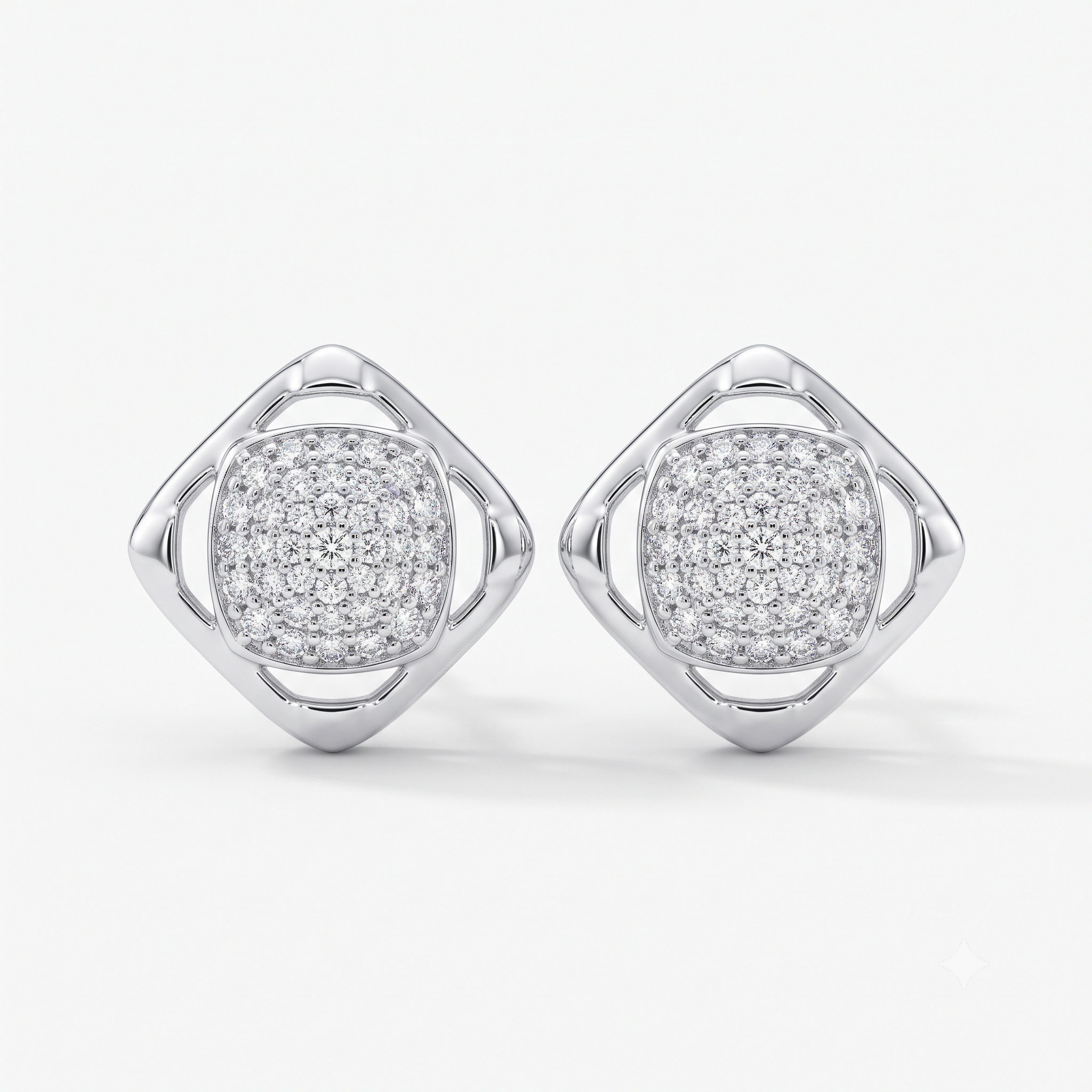 Silver Sparkling Square Highlight Earrings