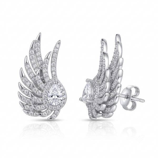 Silver Solitaire Drop on Falcon Feather Earrings