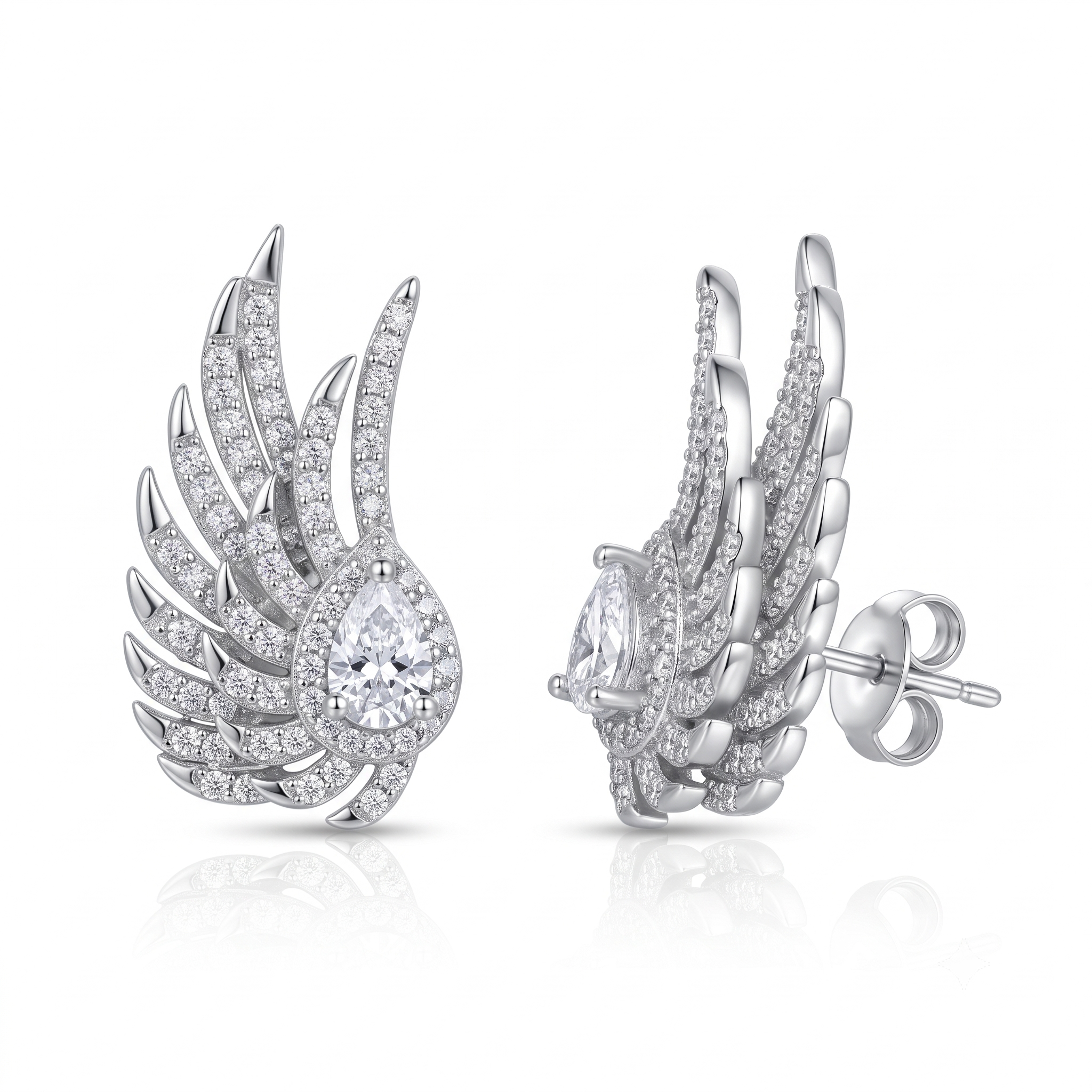 Silver Solitaire Drop on Falcon Feather Earrings