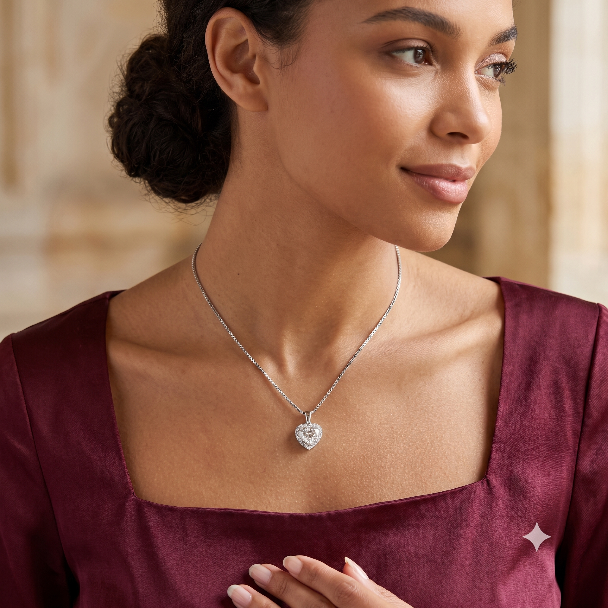 Silver Sparkling Grandoise Heart Solitaire Pendant