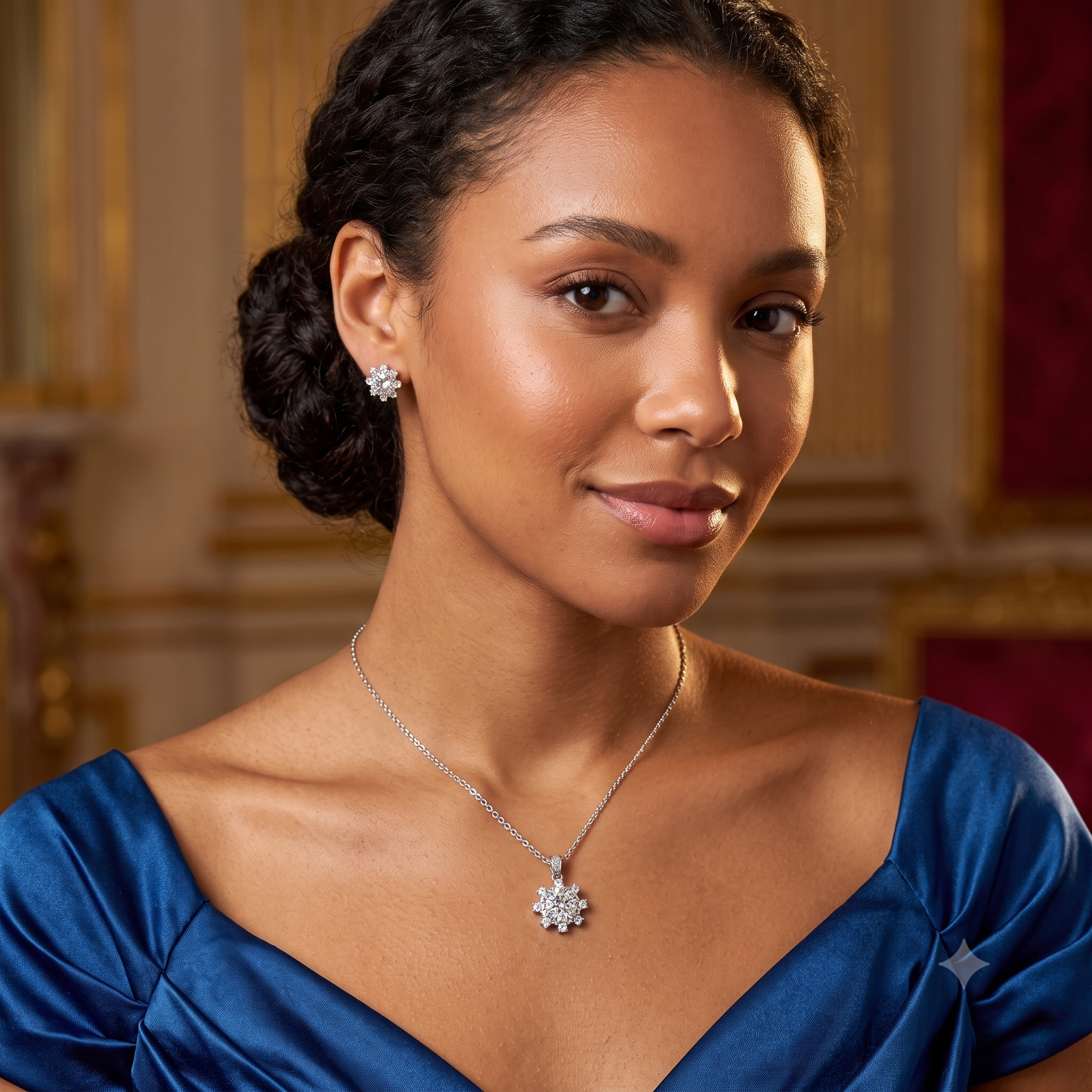 Silver Lucid Solitaire Flower Pendant Set