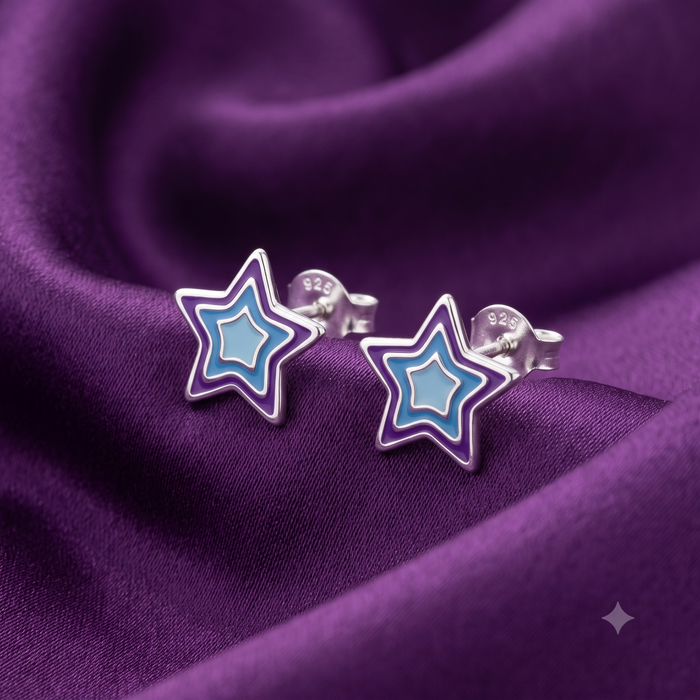 Silver Kids Purple Star Stud Earrings