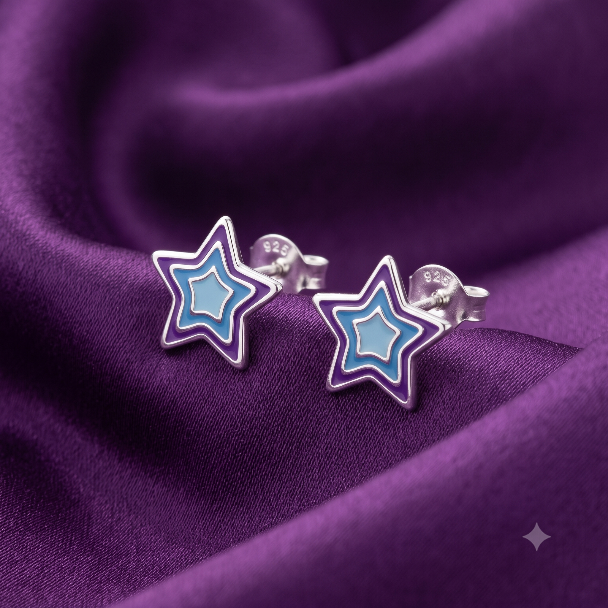 Silver Kids Purple Star Stud Earrings