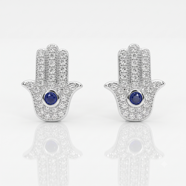 Silver Sparkling Hamsa Earrings