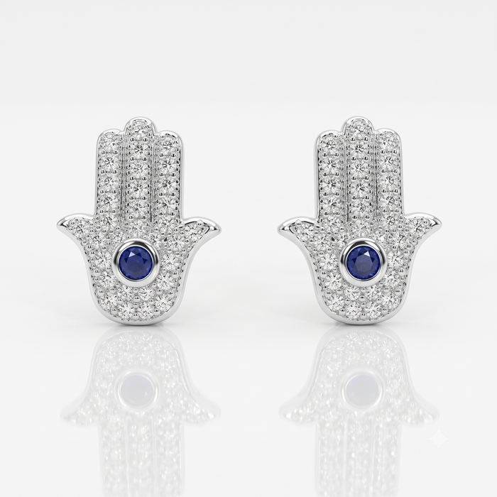 Silver Sparkling Hamsa Earrings