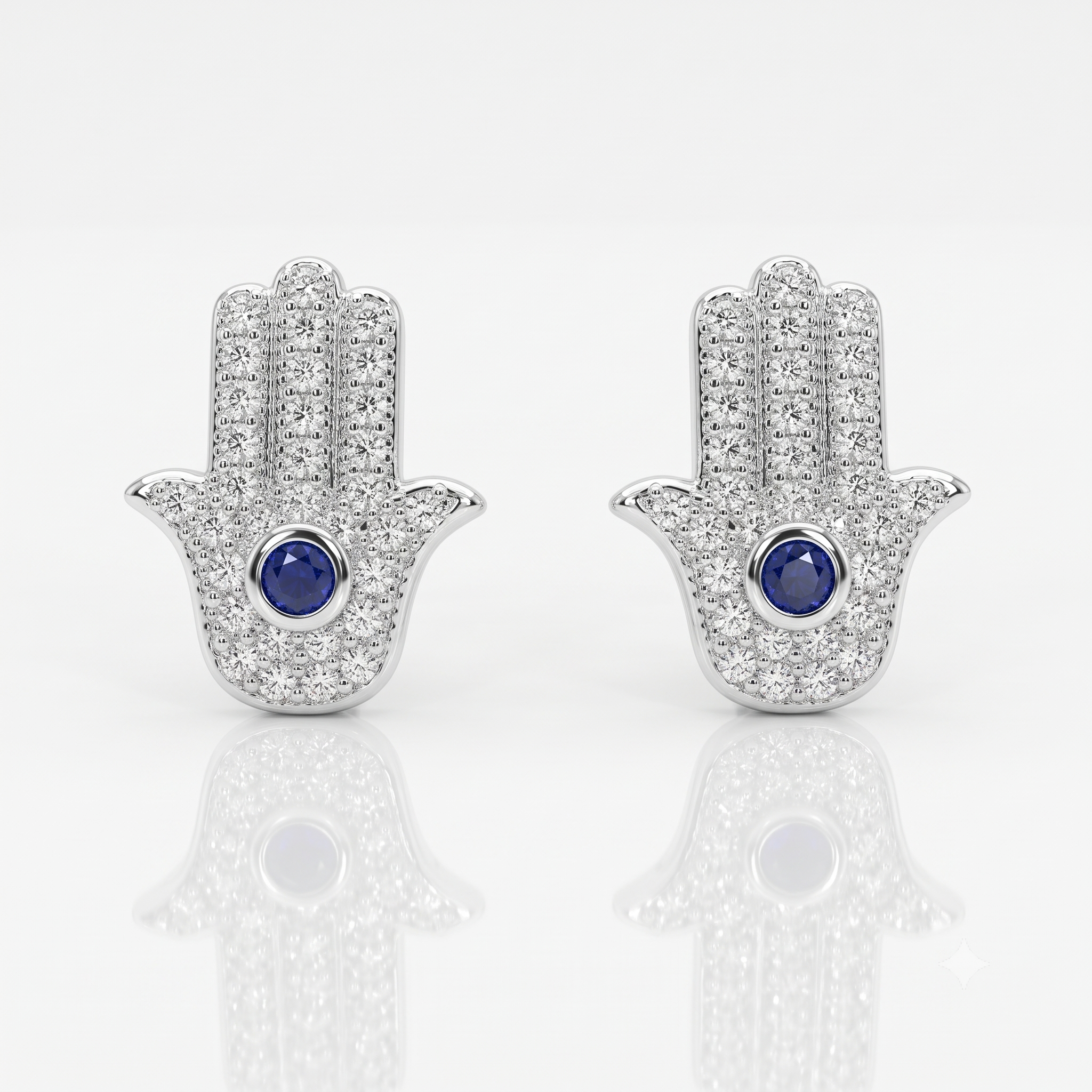 Silver Sparkling Hamsa Earrings
