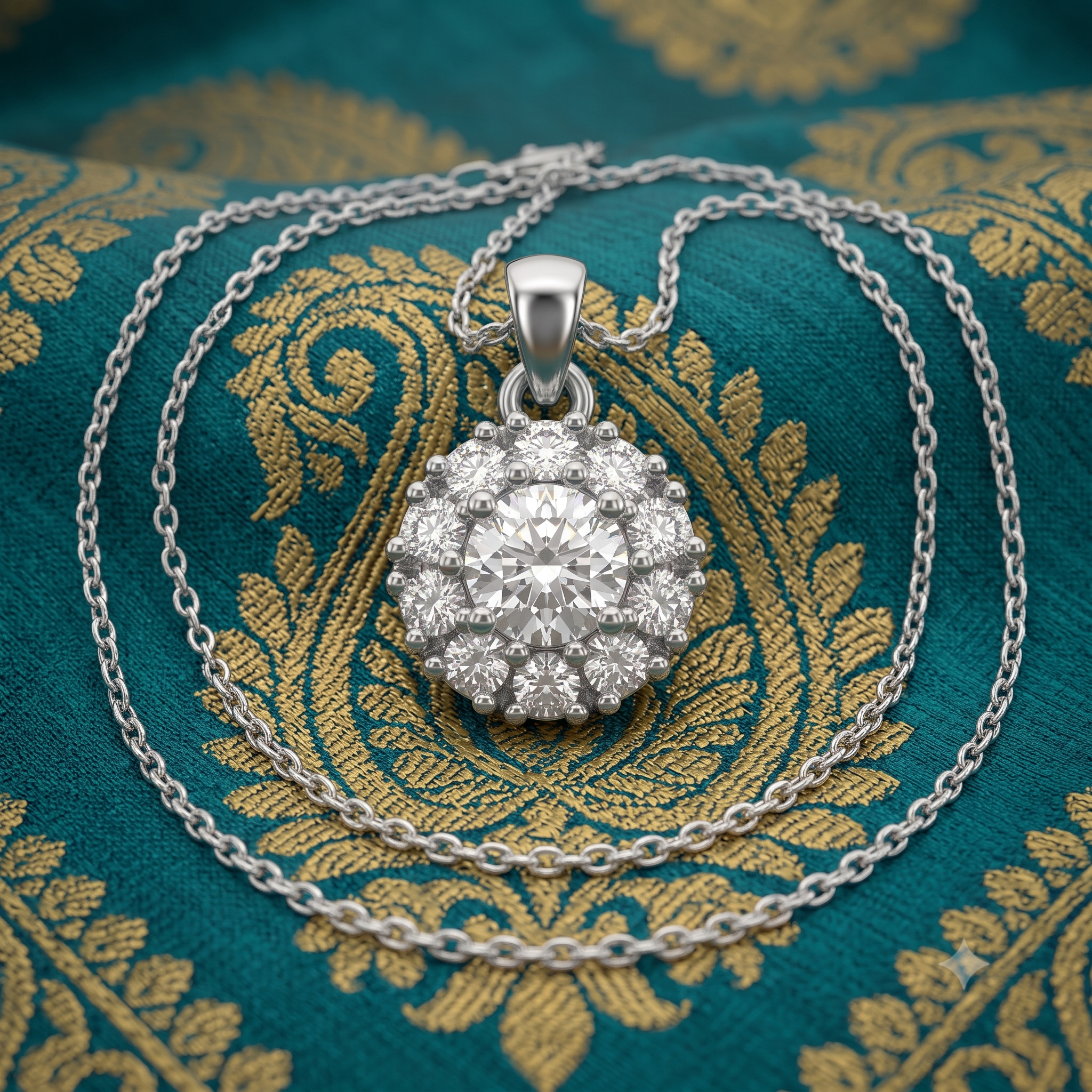 Silver Sparkling Uno Step Round Solitaire Necklace