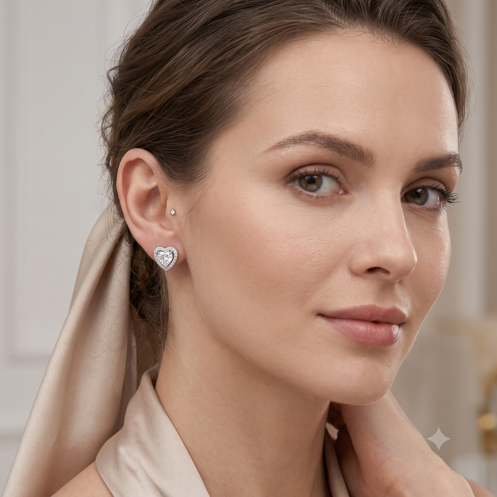 Silver Sparkling Awe Heart Solitaire Earrings