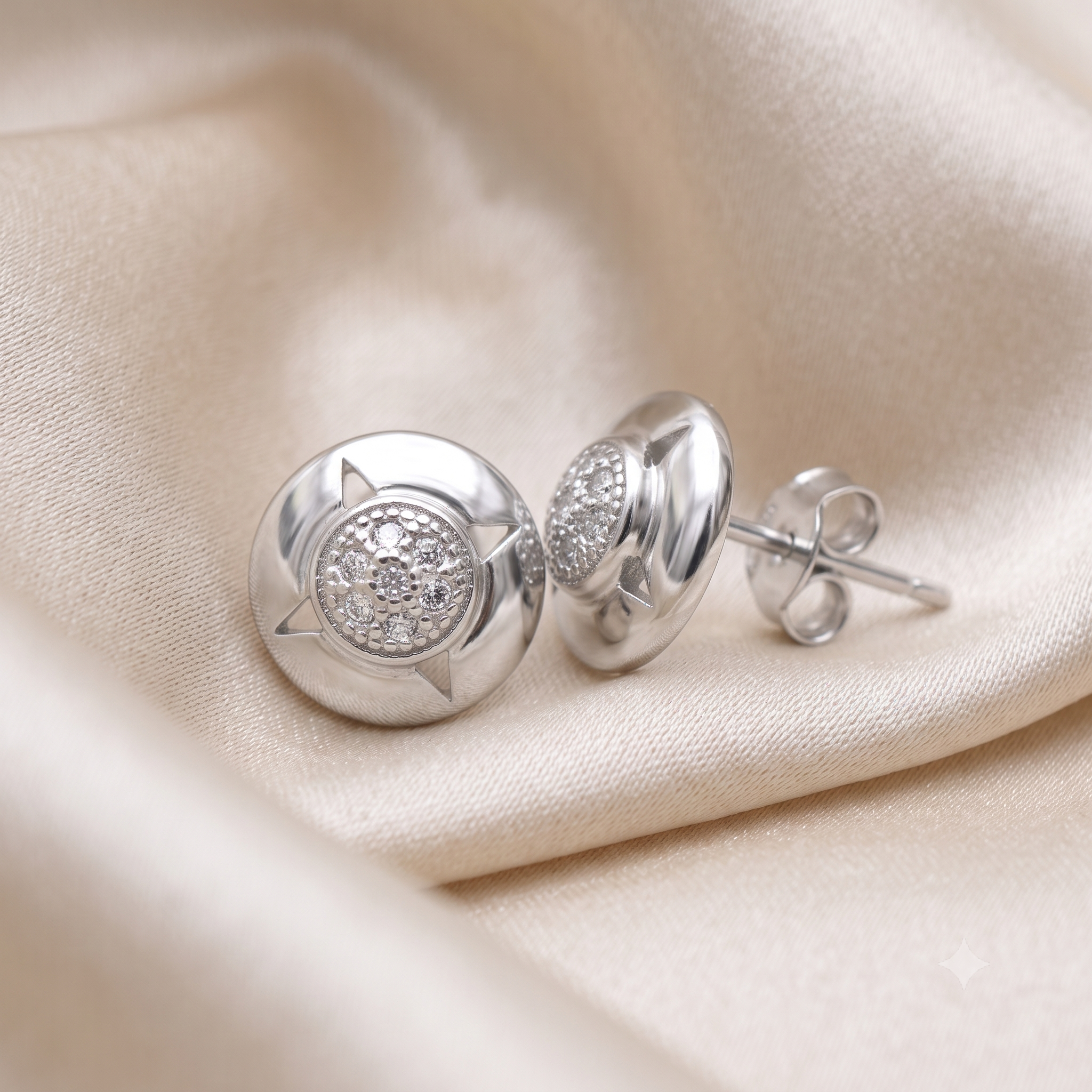 Silver Sparkling Shield Stud Earrings