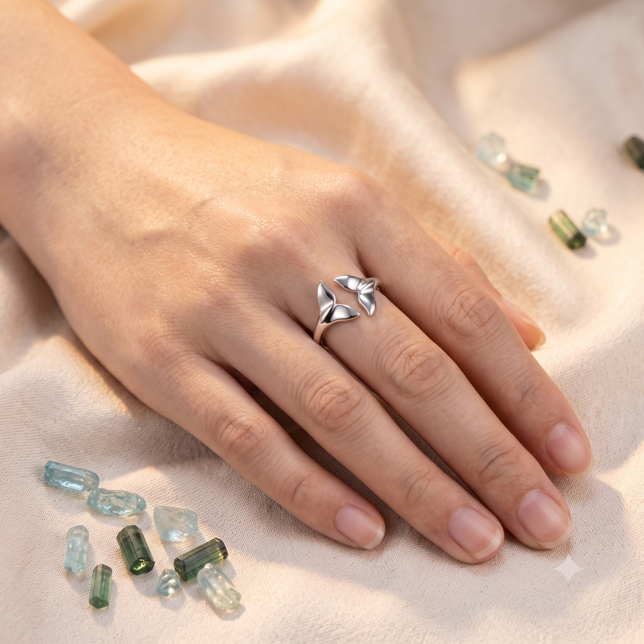Silver Whale Tail Open Ring