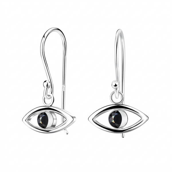 Silver Evil Eye Hook Earrings