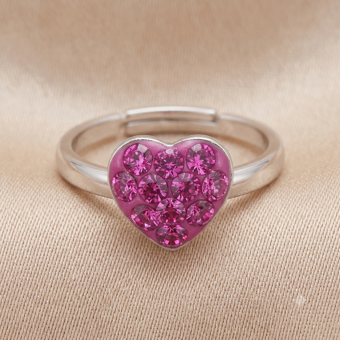 Silver Sparkling Pink Heart Ring