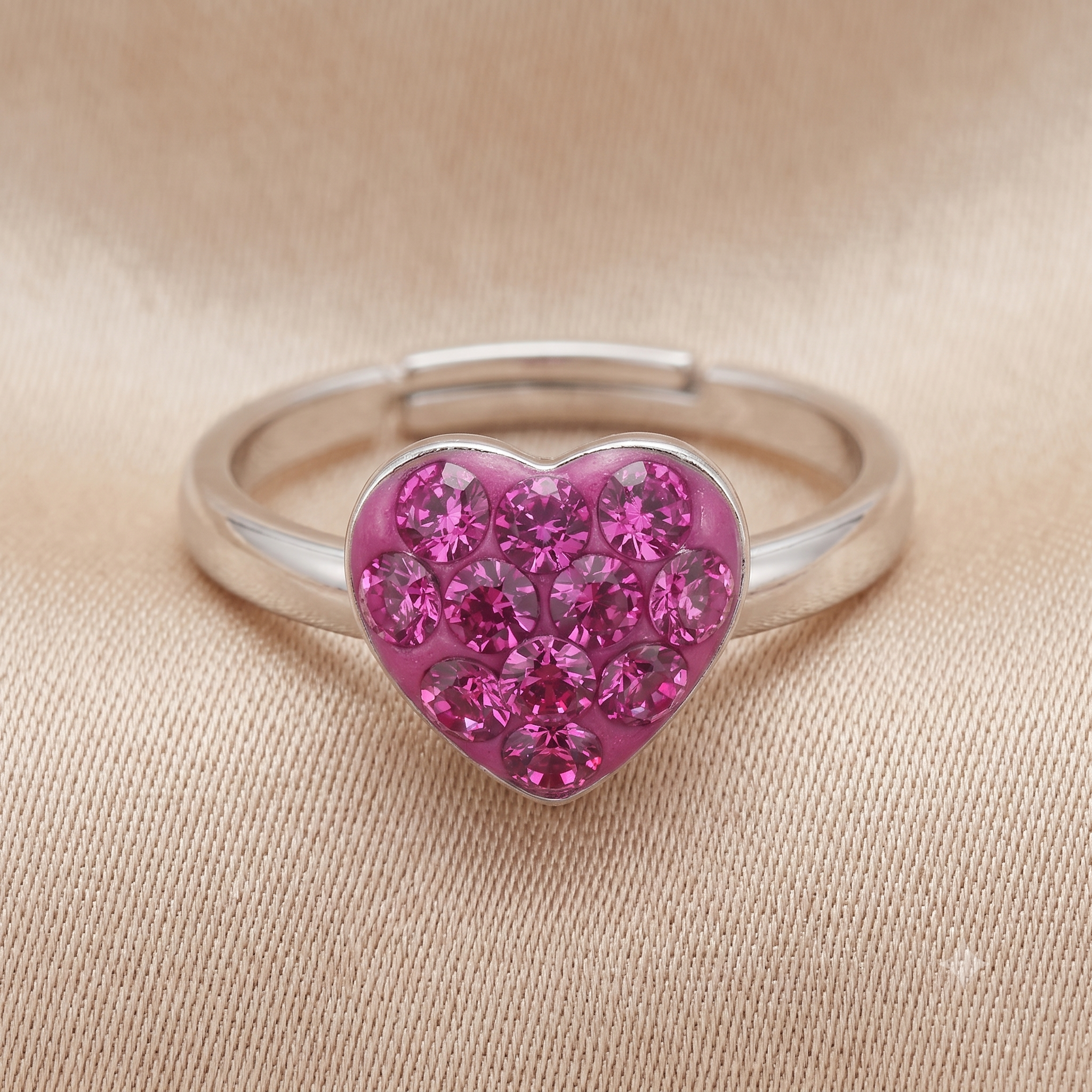 Silver Sparkling Pink Heart Ring