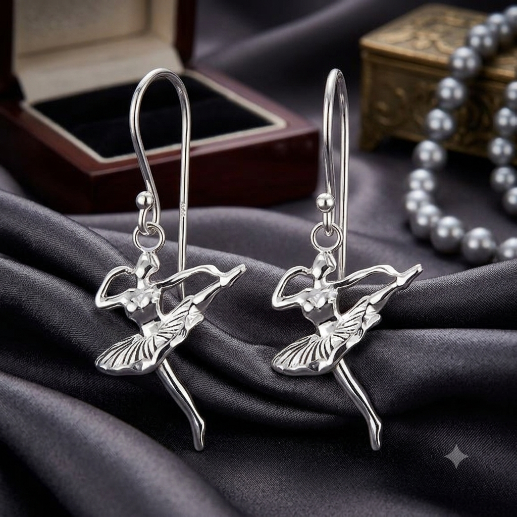 Silver Ballet Dancer Hook Earrings