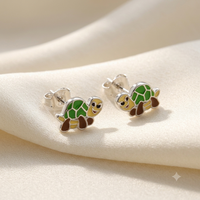 Silver Little Happy Turtle Earrings