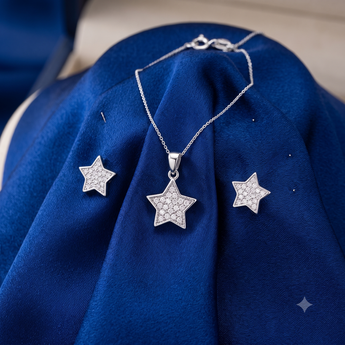 Silver Sparkling Mega Star Pendant Set