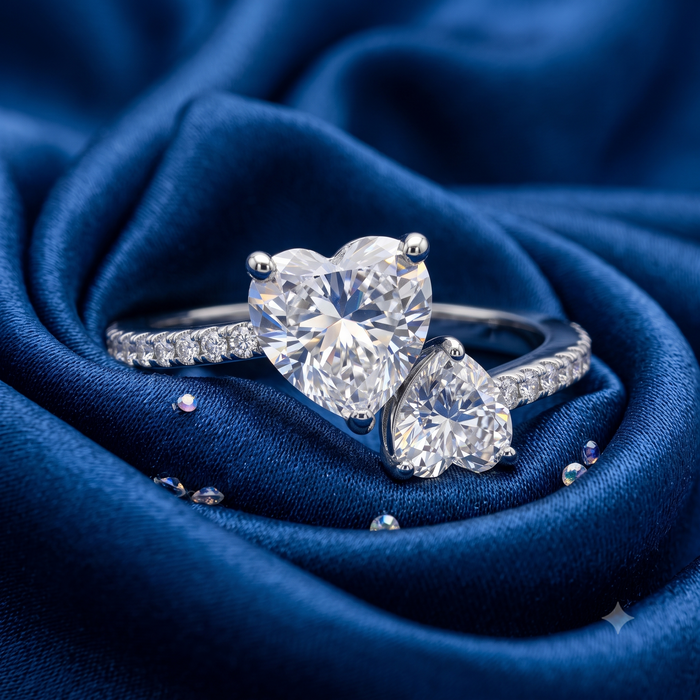 Silver Sparkling Solitaire Heart Embrace Ring