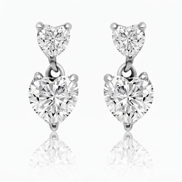 Silver Sparkling Solitaire Heart Embrace Earrings