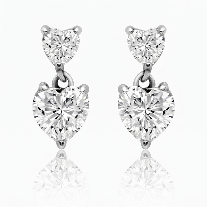Silver Sparkling Solitaire Heart Embrace Earrings