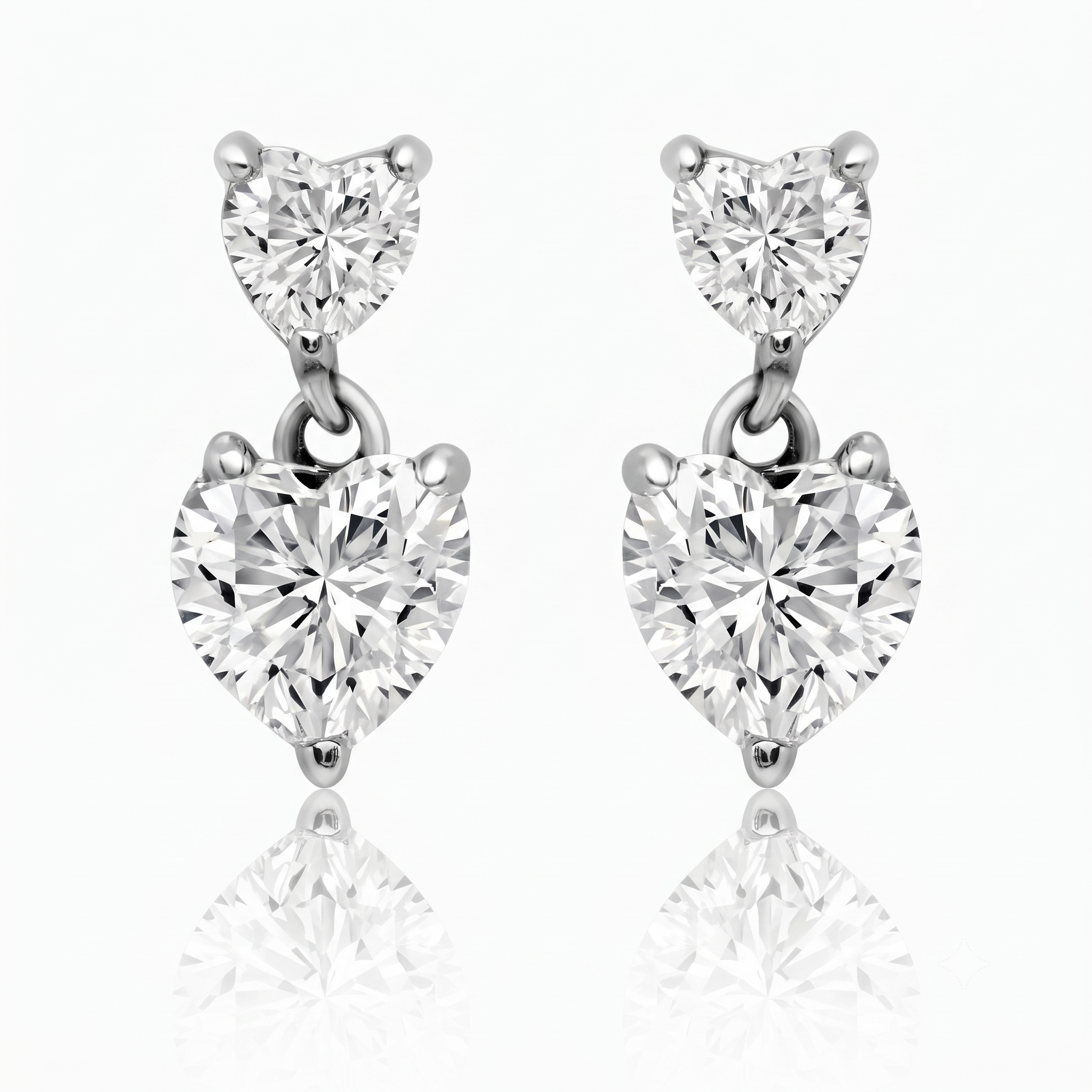Silver Sparkling Solitaire Heart Embrace Earrings