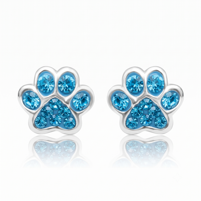 Silver Kids Paw Print Screw back Earrings