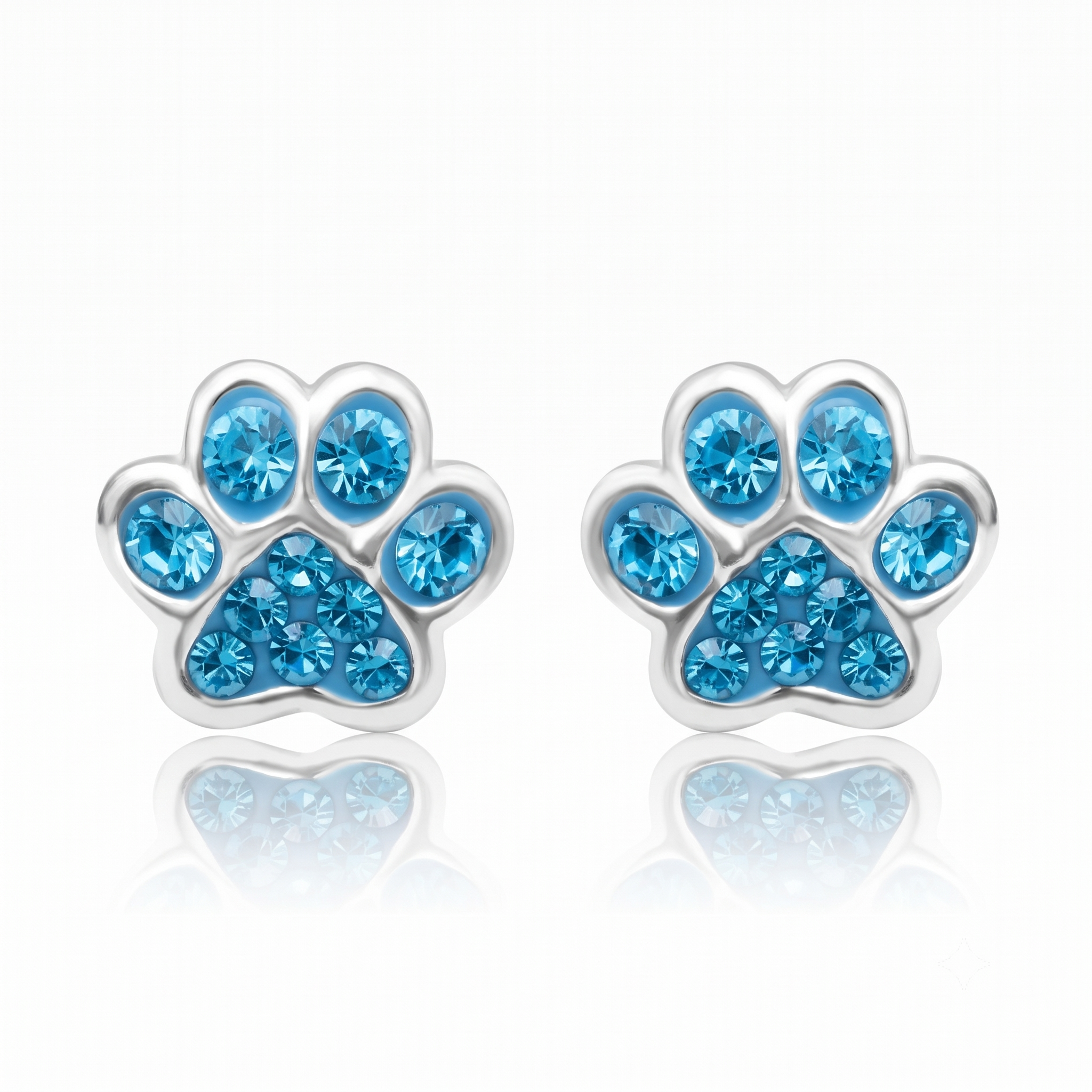 Silver Kids Paw Print Screw back Earrings