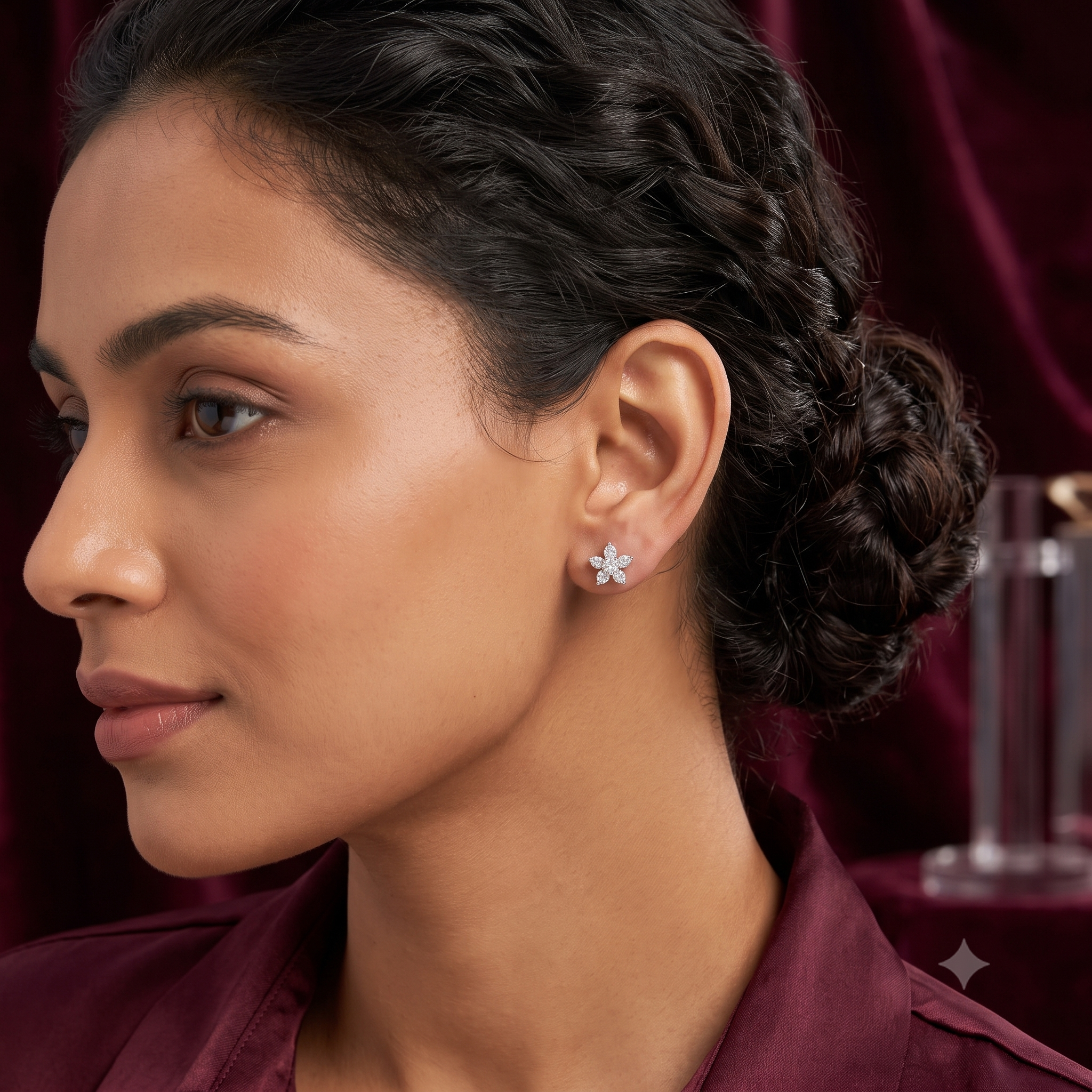 Silver Sparkling Solitaire Lily Flower Earrings