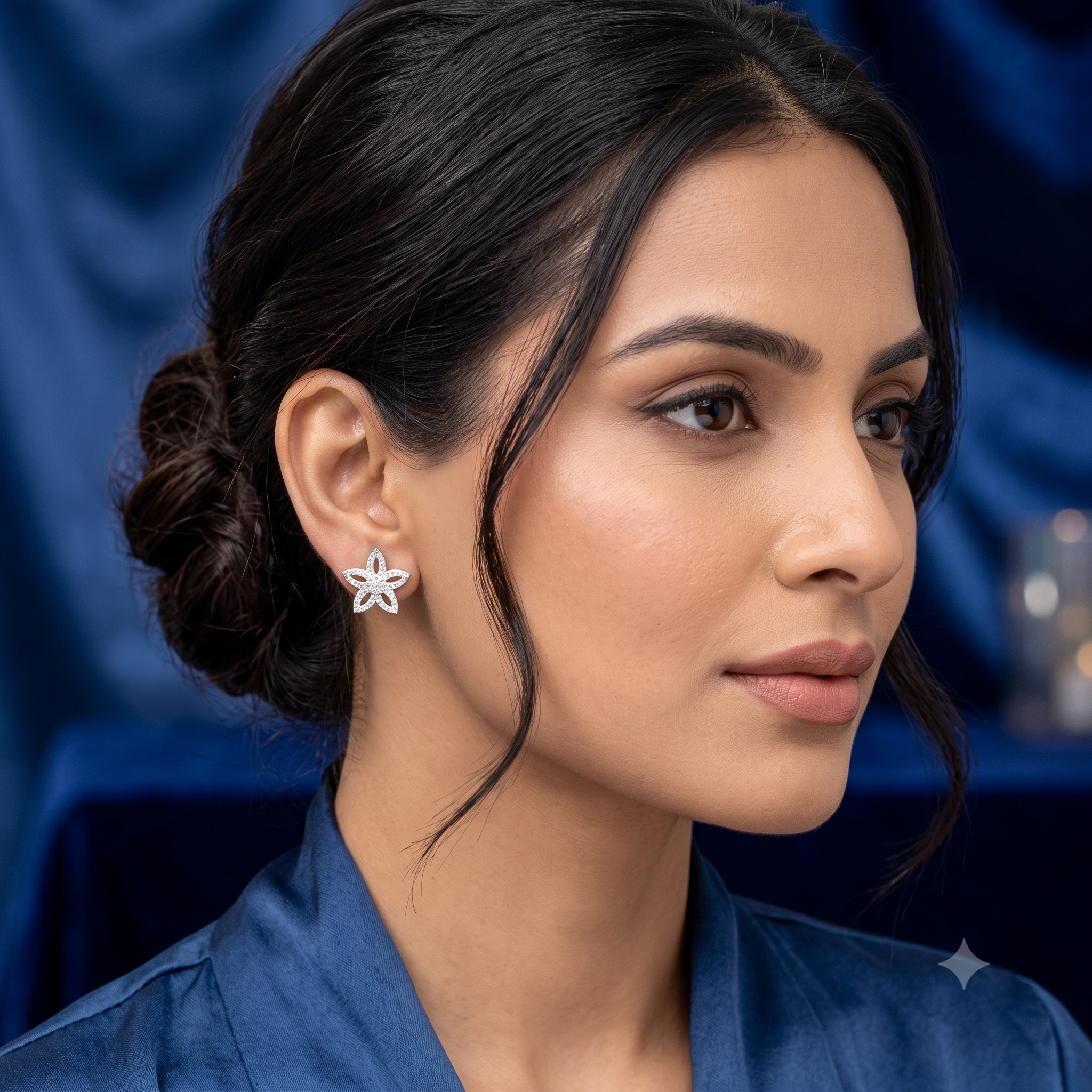 Silver Sparkling Stellar Flower Earrings